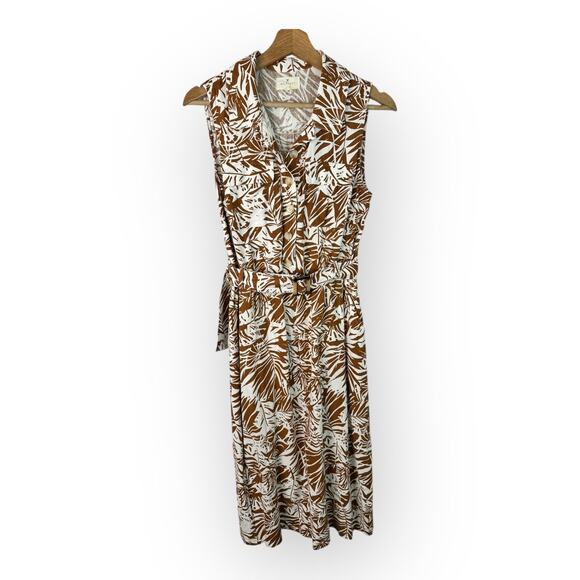 MELLODAY Dresses & Skirts - Melloday Womens size Medium Linen Blend Safari Tropical Belted  Midi Dress